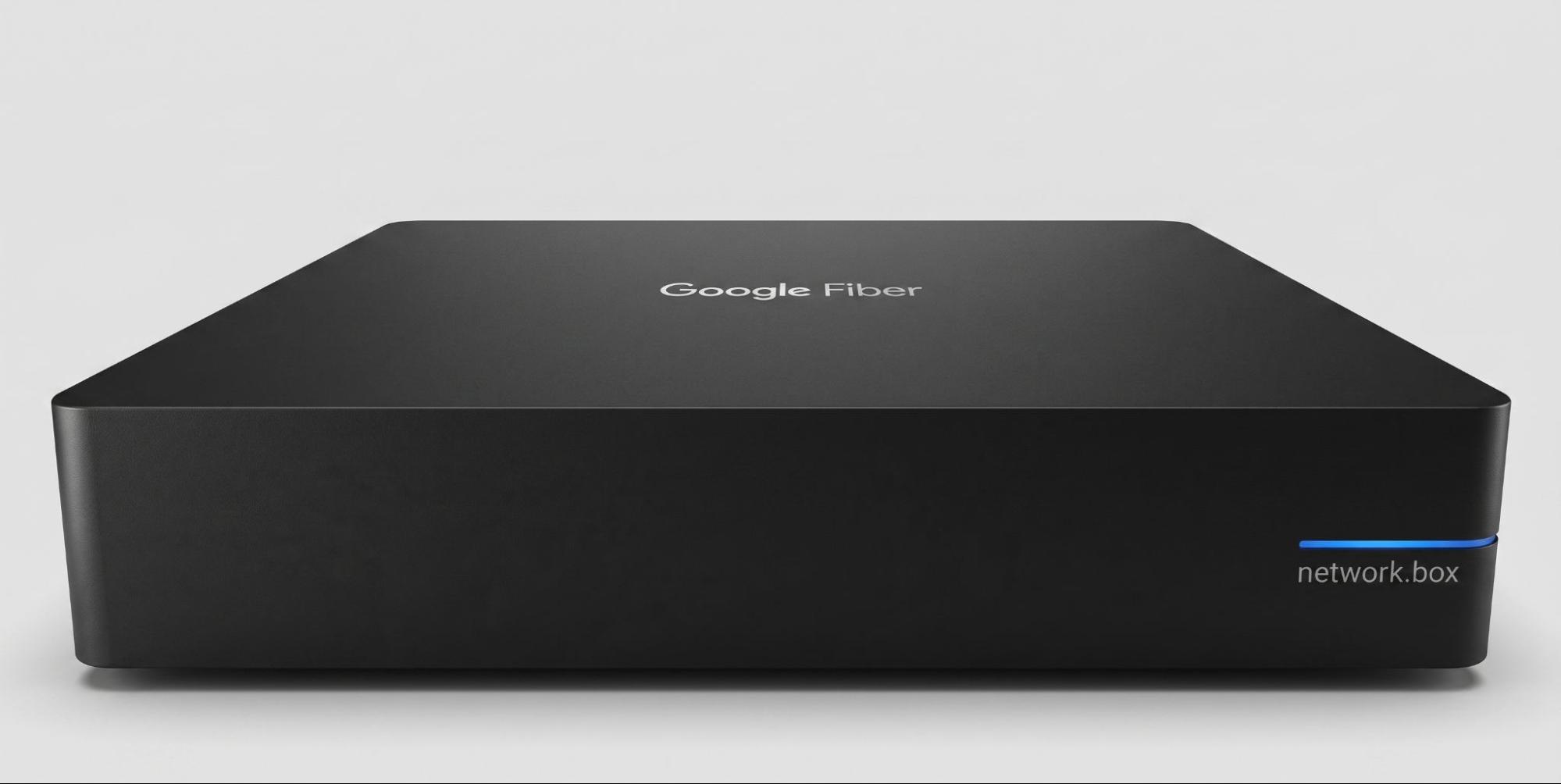 The GFiber Network Box with LED light on.