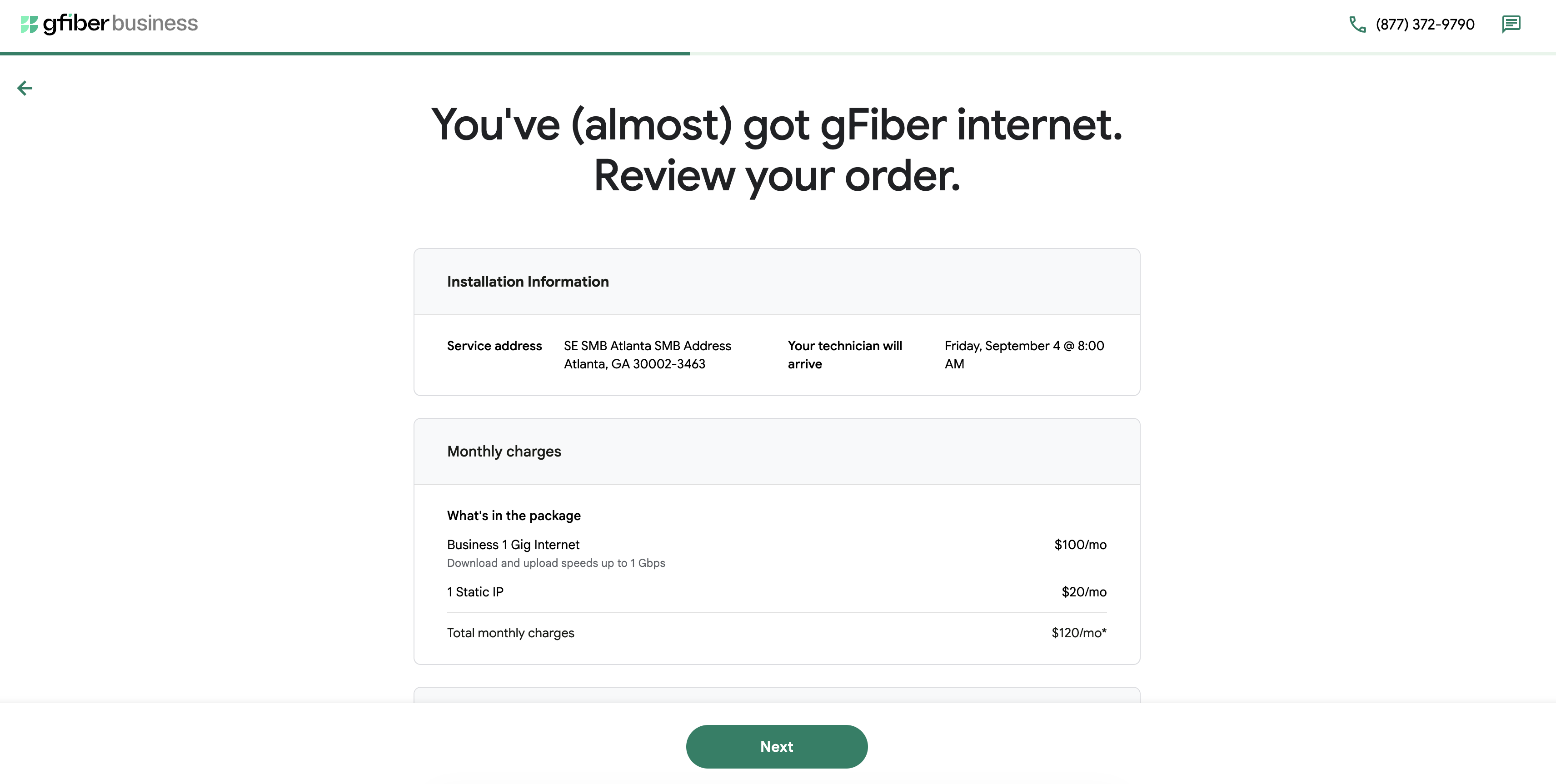 Confirmation screen