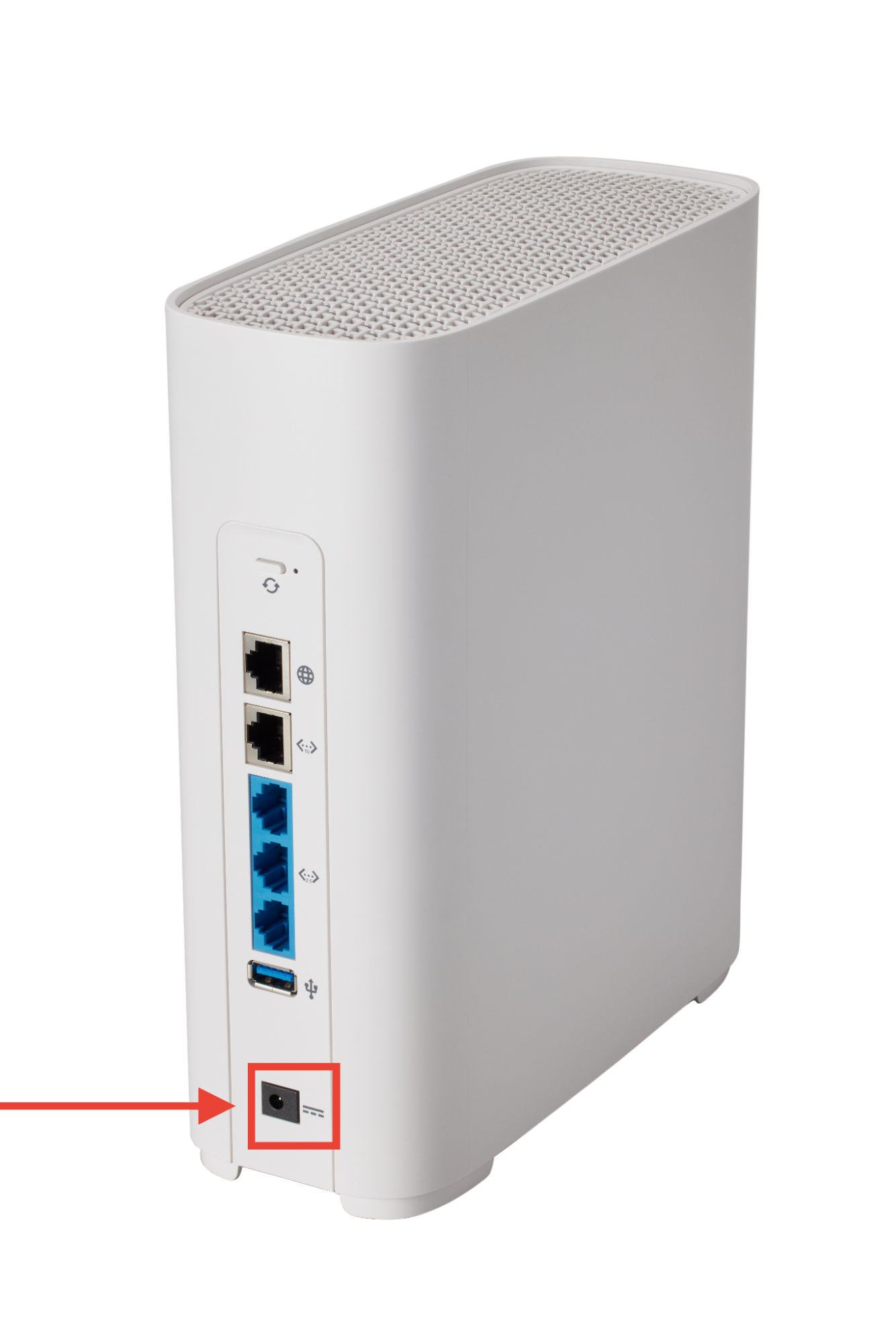 Back of GFiber Wi-Fi 6E Router with power port highlighted