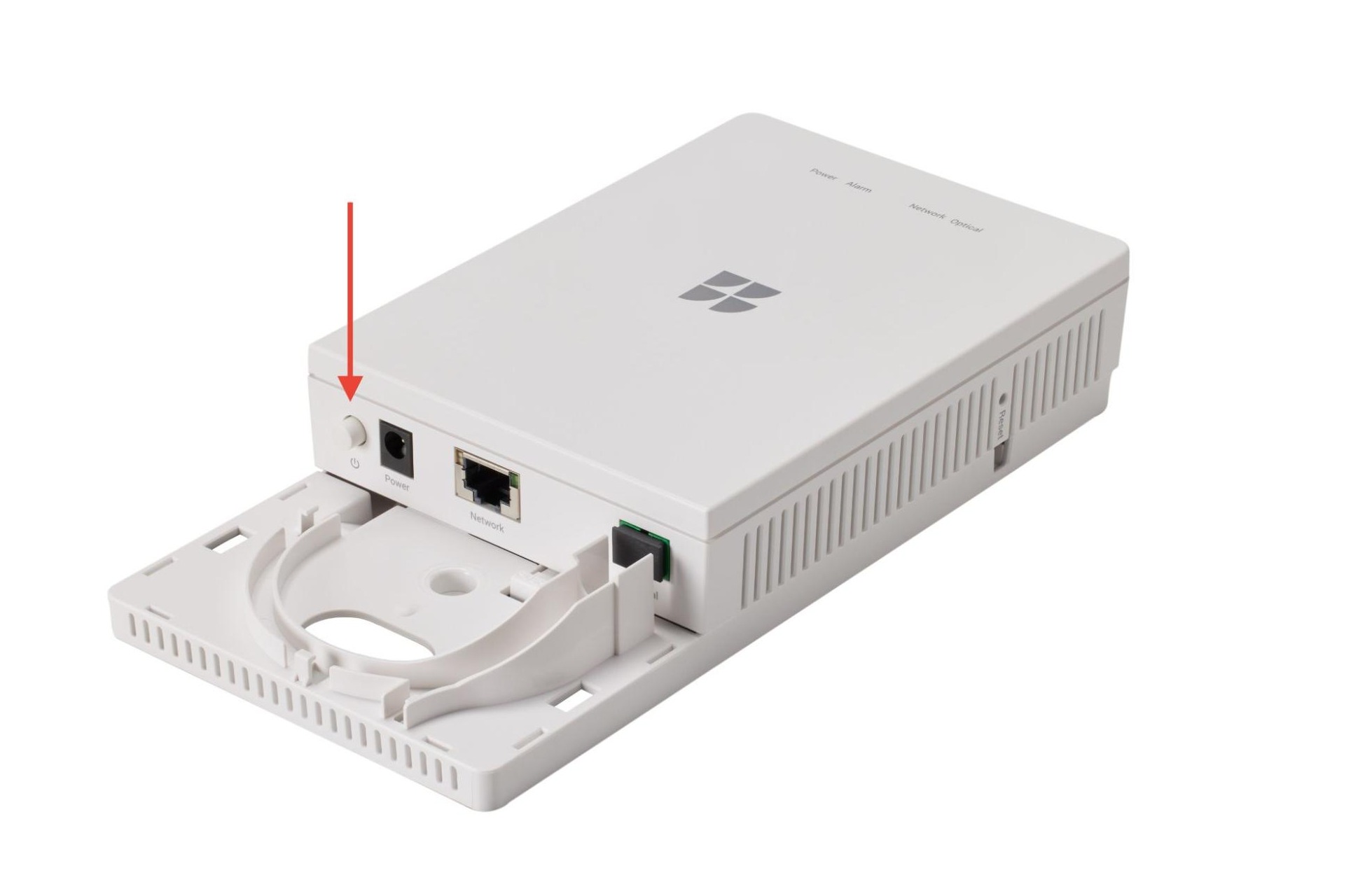 GFiber Fiber Jack with cover removed and power button highlighted