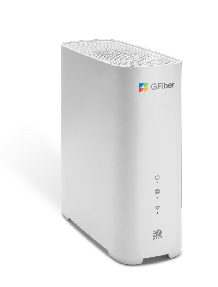 Front view of the GFiber Multi-Gig Wi-Fi 7 Router (Model GRBE331C)