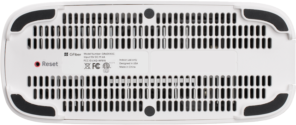 Underside of GFiber Wi-Fi 6E router with reset button