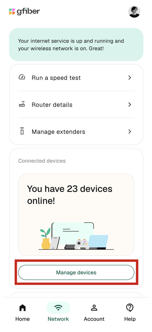 Manage devices button