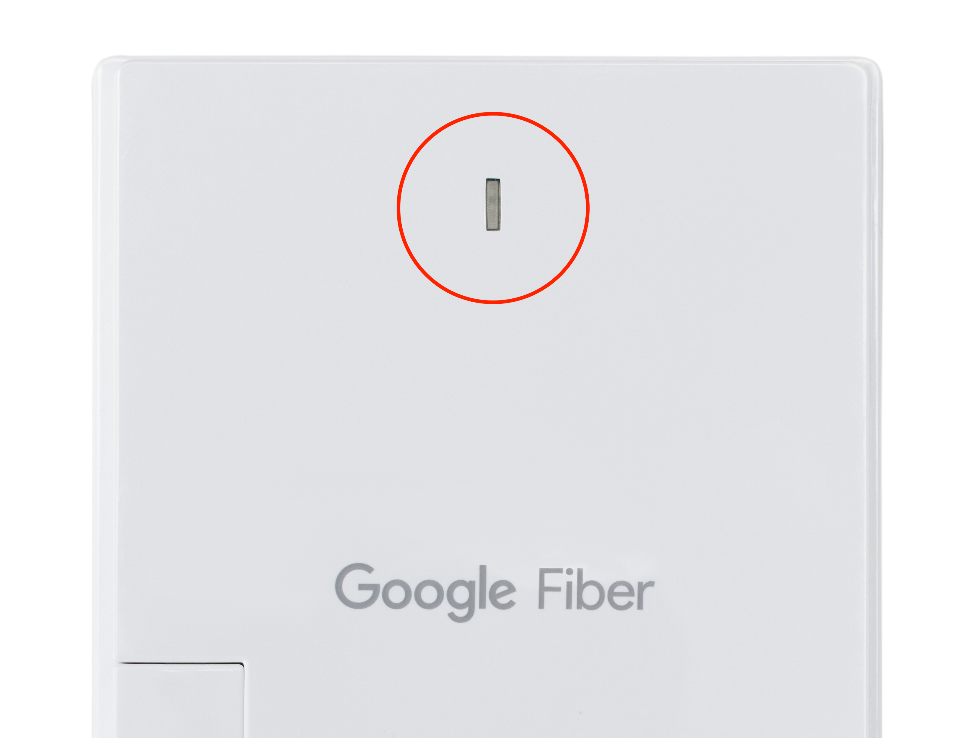 A GFiber single-light Fiber Jack with led light highlighted.