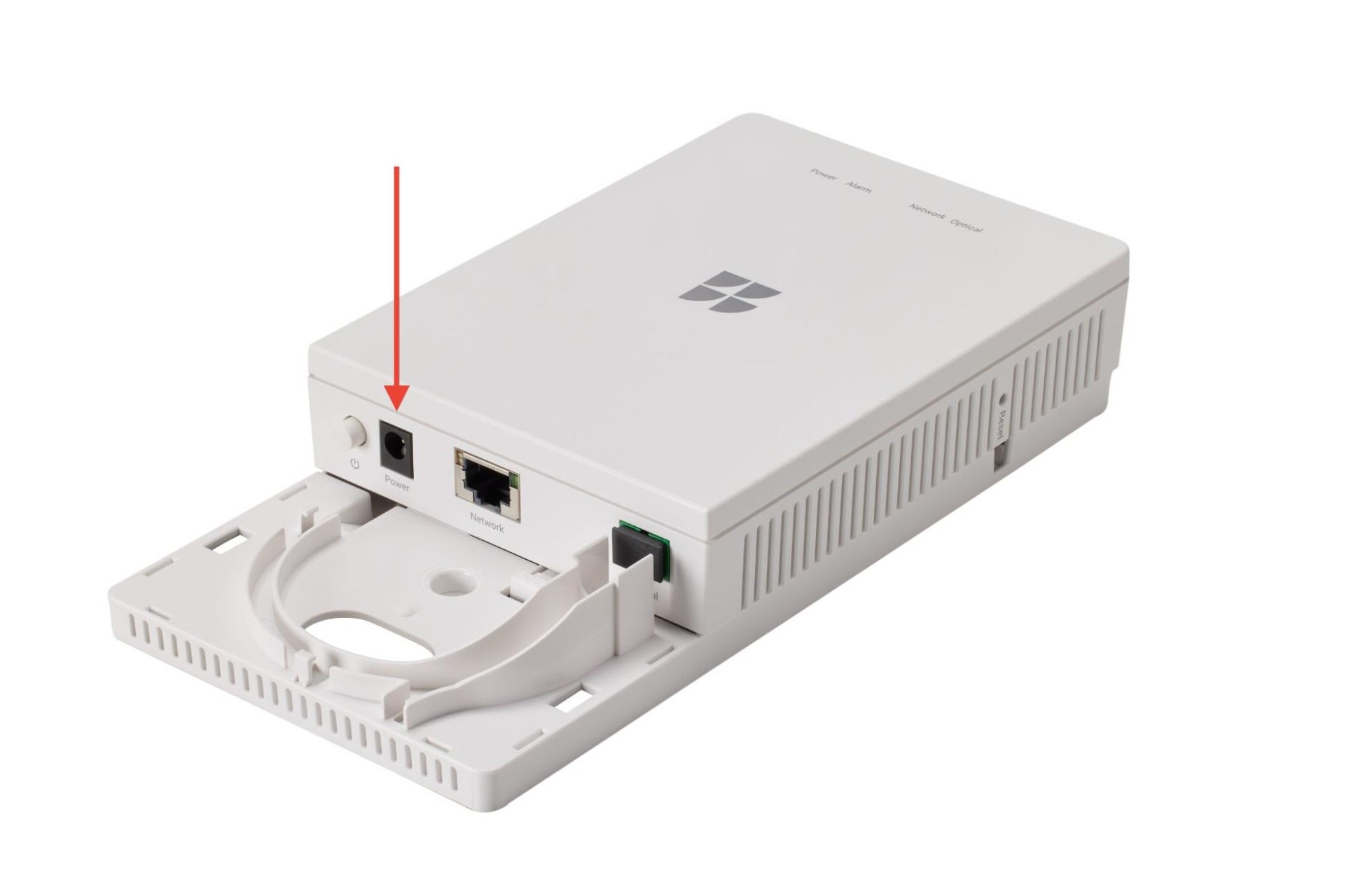 GFiber Fiber Jack with cover removed and power port highlighted