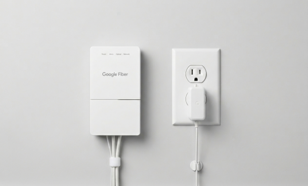 GFiber Fiber Jack plugged to wall power plug