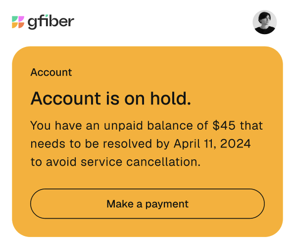 Outage alert screen on gFiber App