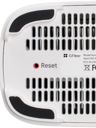 Bottom of the GFiber Wi-Fi 6E Router (GR6EXX0C)  showing reset button