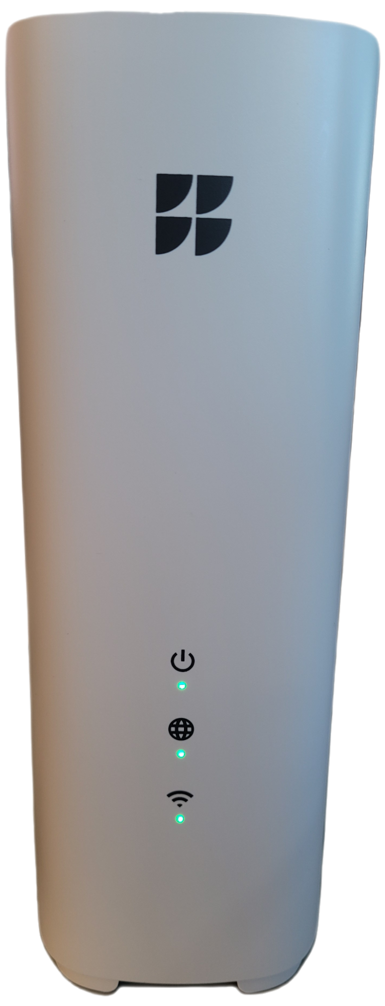 Front of GFiber Wi-Fi 7 router with lights on