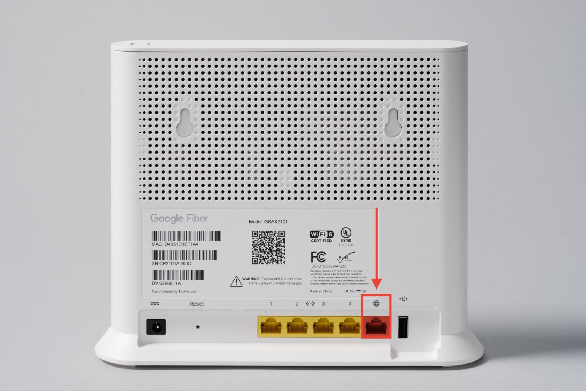 Back of the Wi-Fi 6E Router (Model GR6EXX0C) with WAN port highlighted