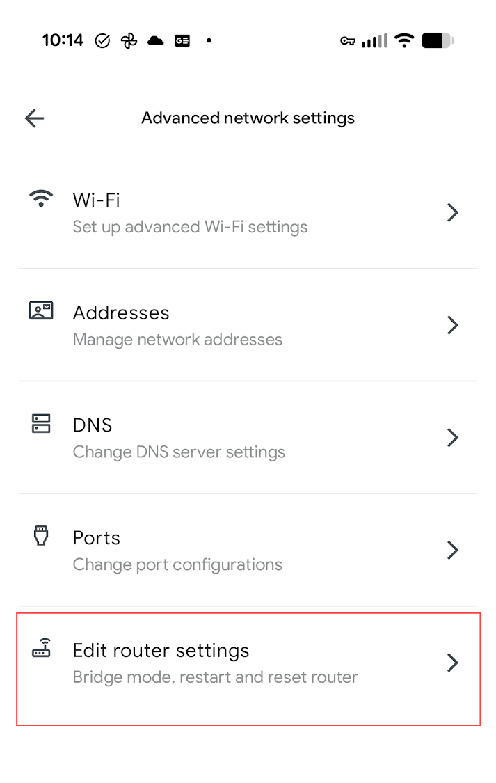 Screenshot of Edit router settings on GFiber App.