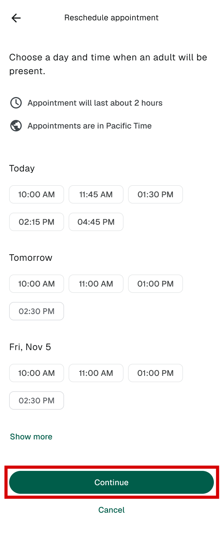 Reschedule appointment list on gFiber App