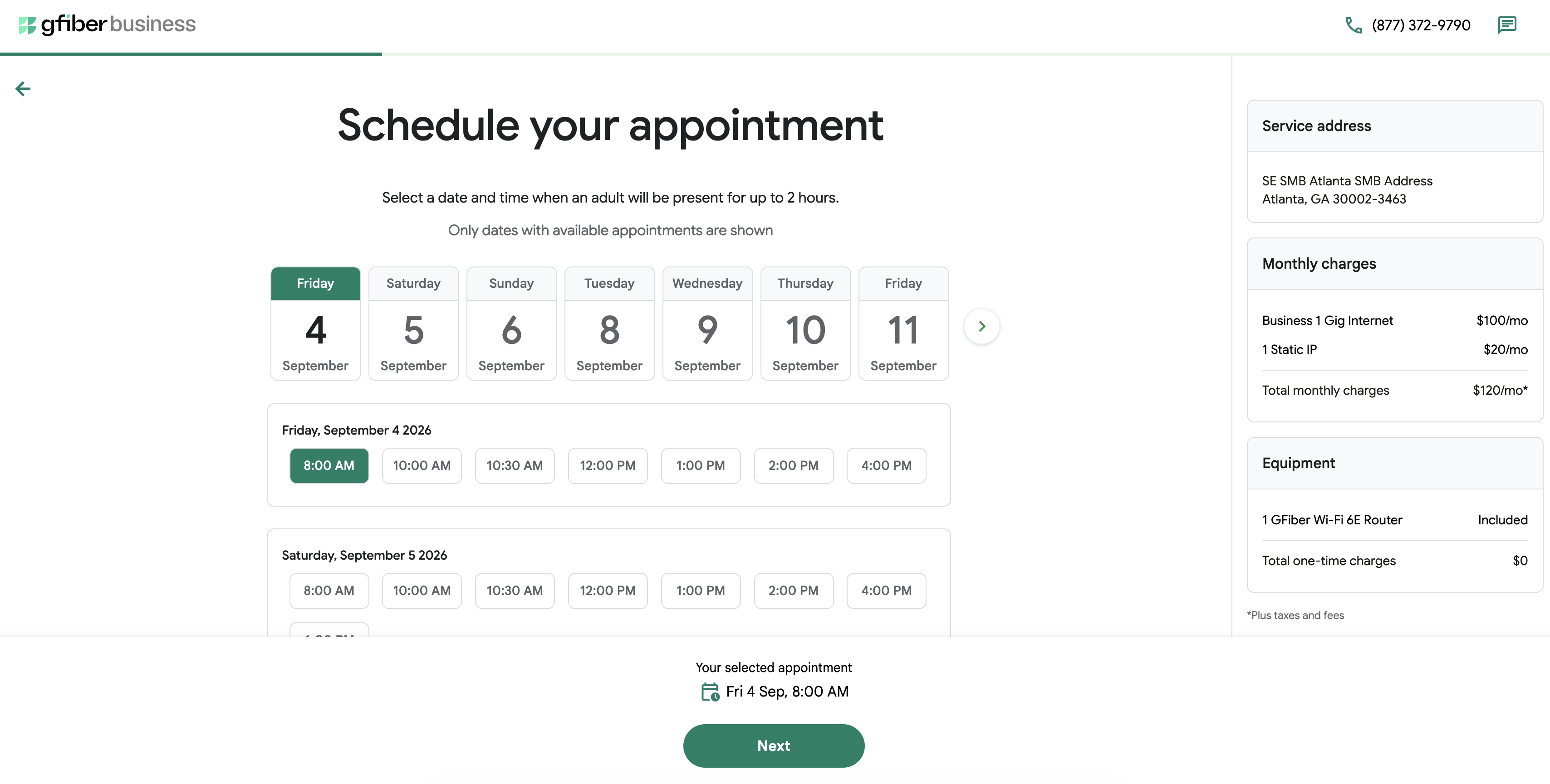 Pick an installation time screen