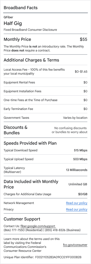Half Gig Broadband Label