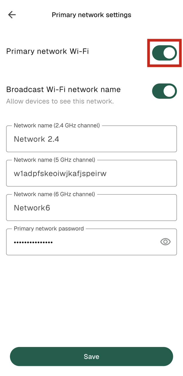 Set network name and password